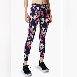 SWEATY BETTY Power 7/8 Workout Leggings In Blue Petal Leopard Print Small 4-6